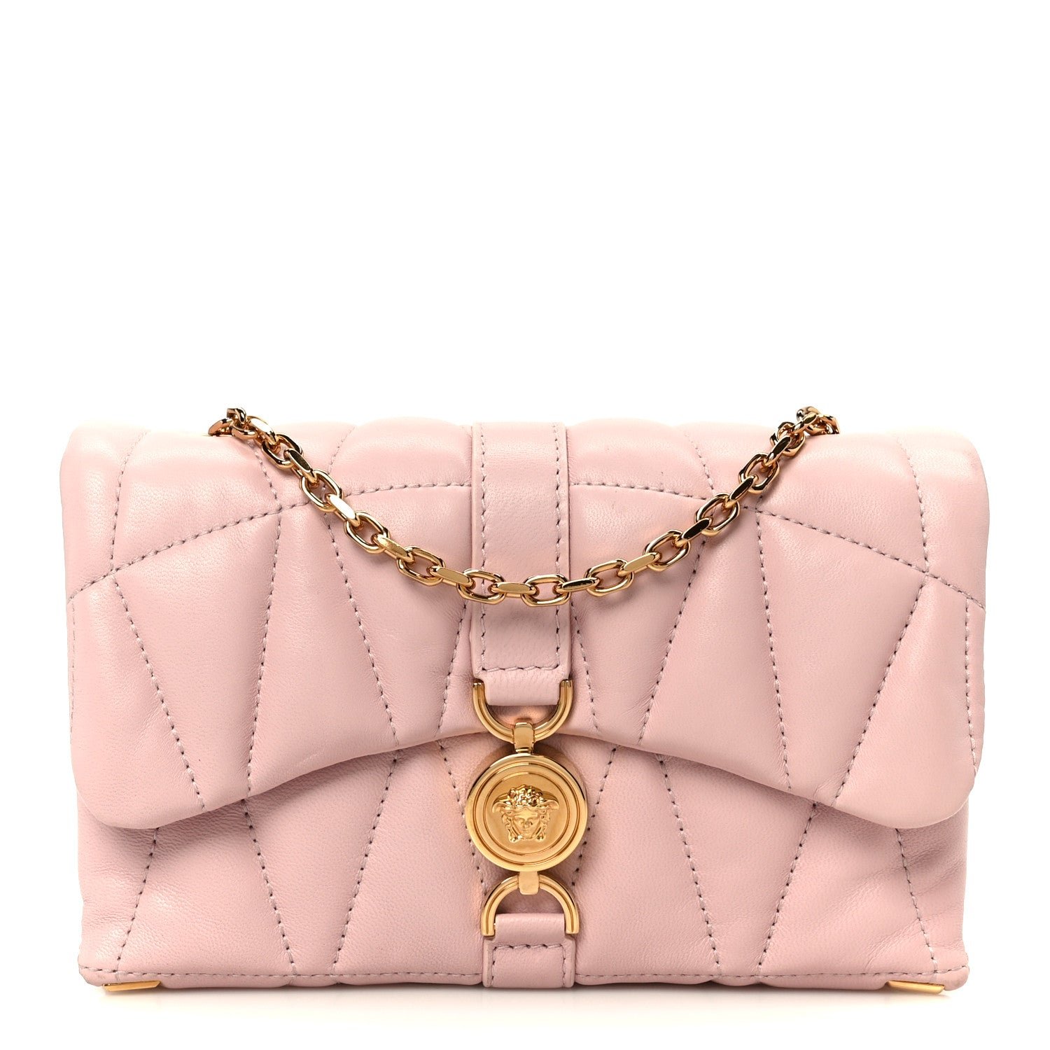 Versace Lambskin Quilted Mini Kleio Crossbody Bag Light Pink