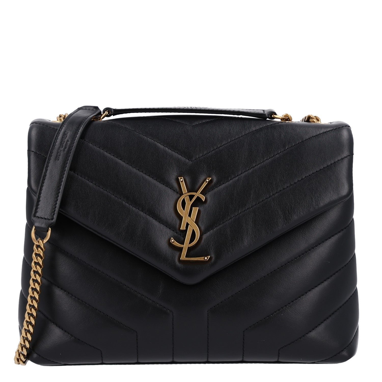 Saint Laurent Calfskin Y Quilted Monogram Small Loulou Chain Satchel Black