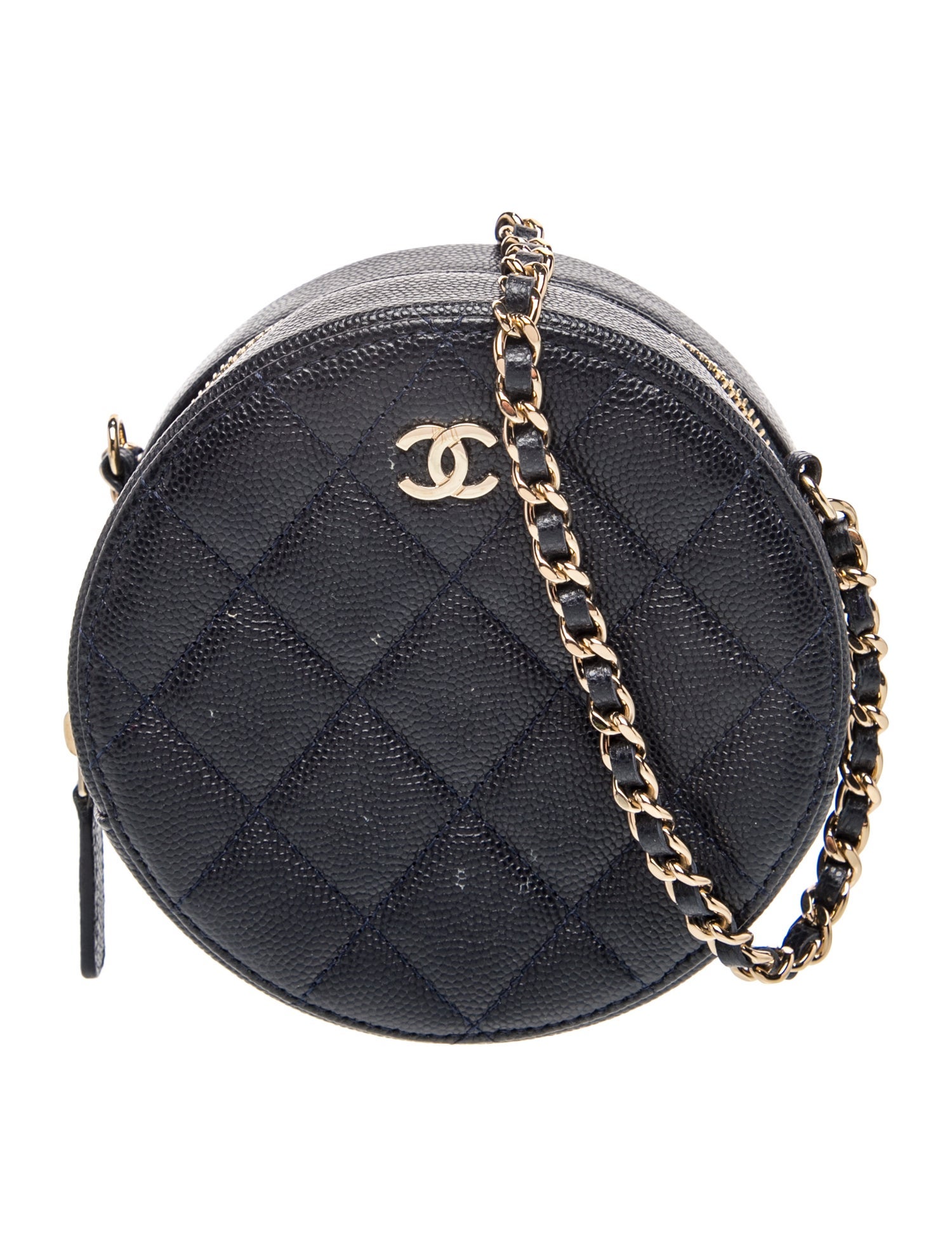 Quilted Round Clutch With Chain