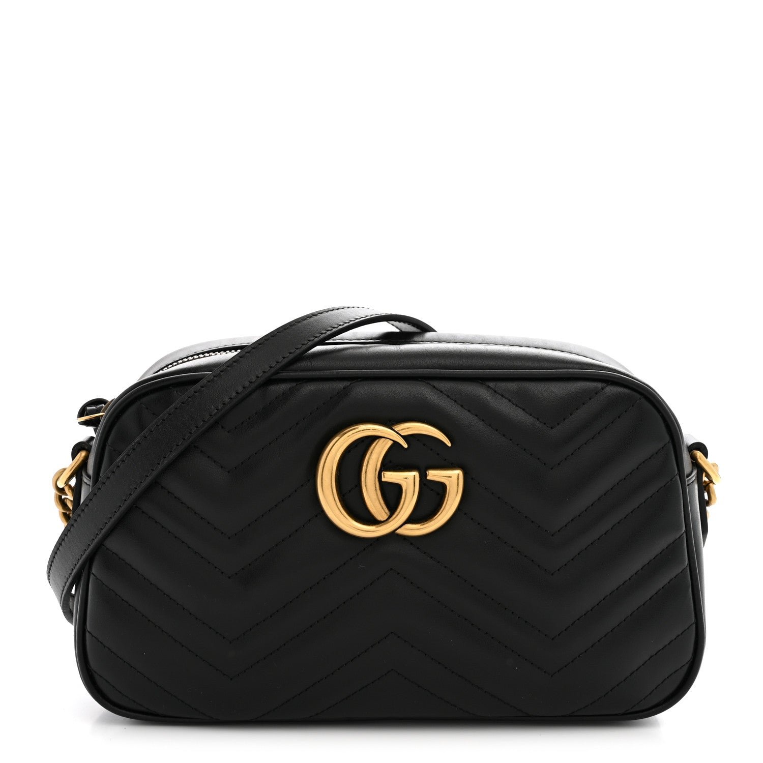 Gucci Calfskin Matelasse Small GG Marmont Chain Shoulder Bag Black