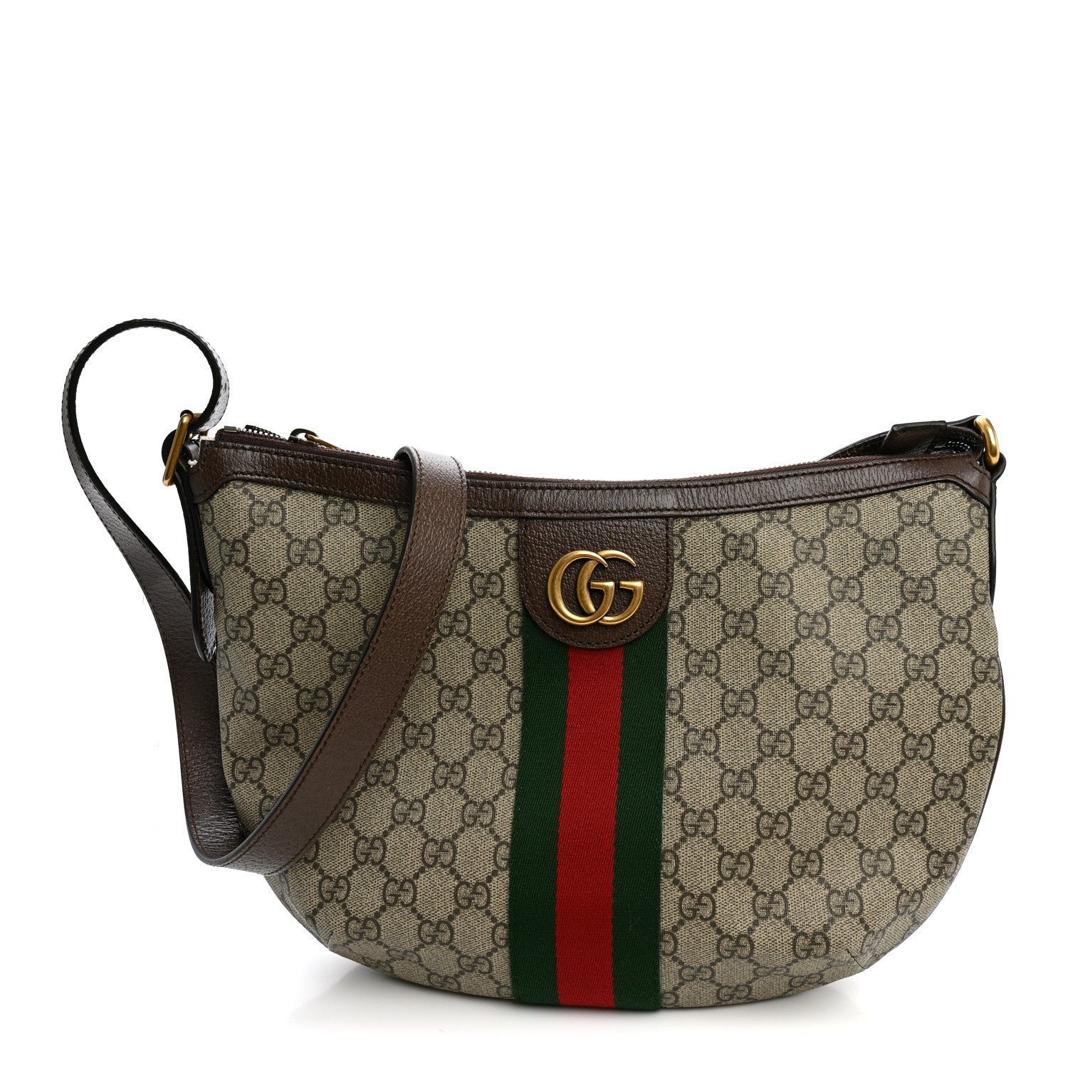 Gucci GG Supreme Monogram Web Small Ophidia Half Moon Hobo Brown
