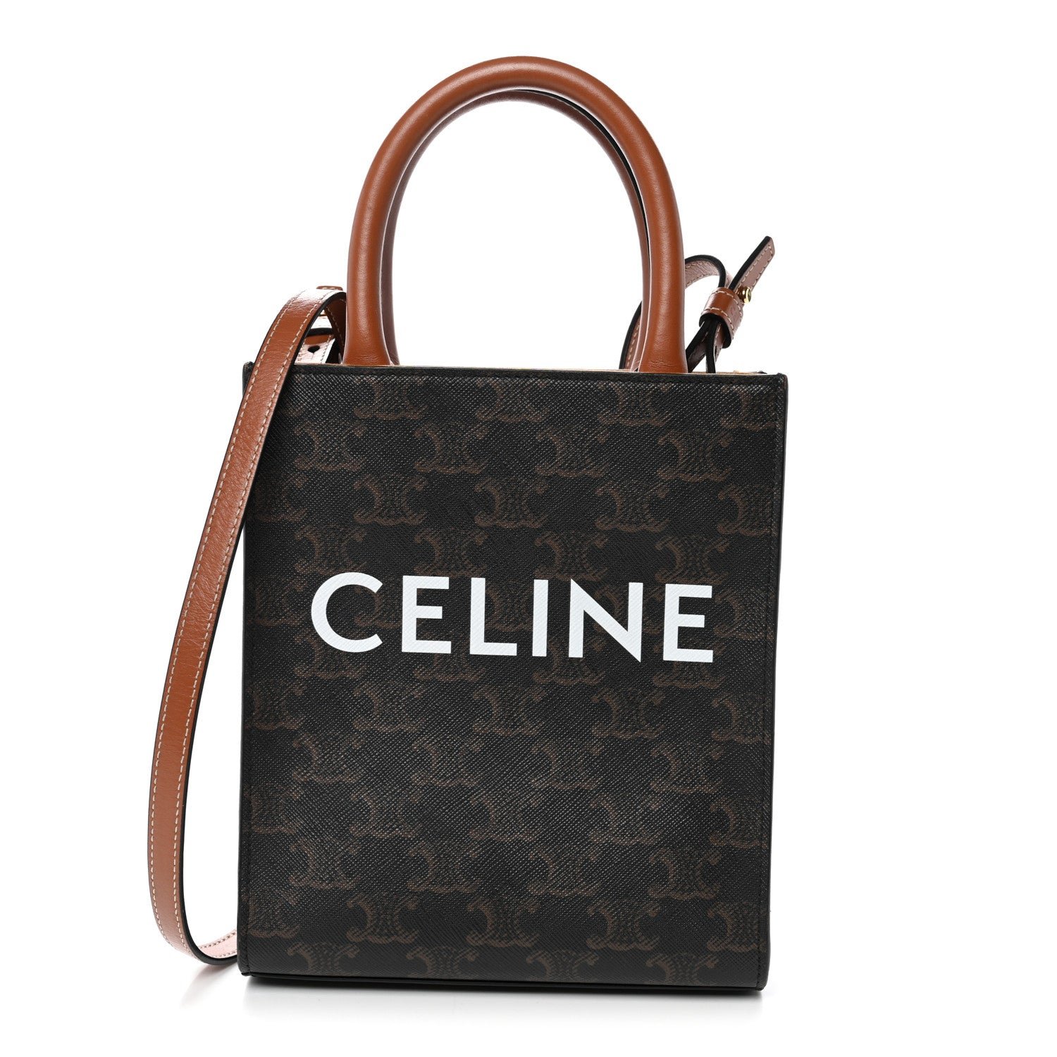 Celine Triomphe Canvas Calfskin Mini Vertical Cabas Tan