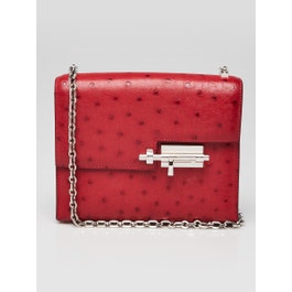 Hermes Hermes Rouge Vif Ostrich Palladium Plated Mini Verrou Bag