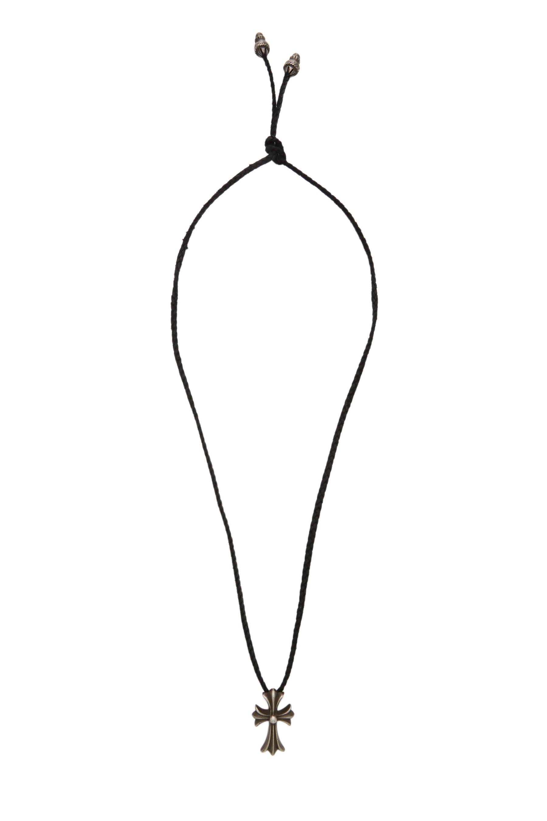 Chrome Hearts Black Leather & Sterling Silver Cross Bolo Necklace