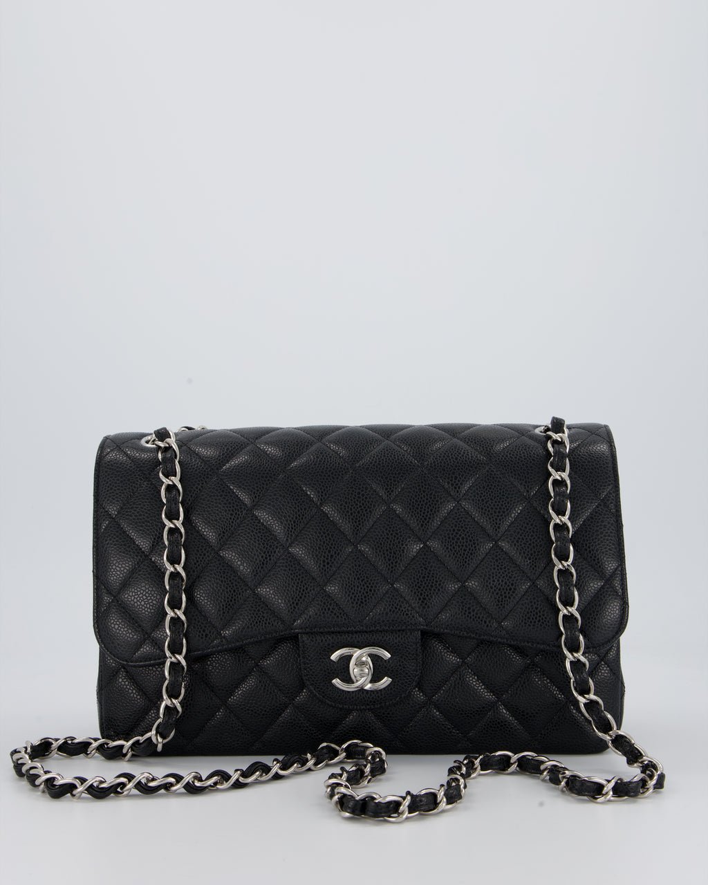 Chanel Black Jumbo Classic Double Flap Bag in Caviar Leather with Silver Hardware