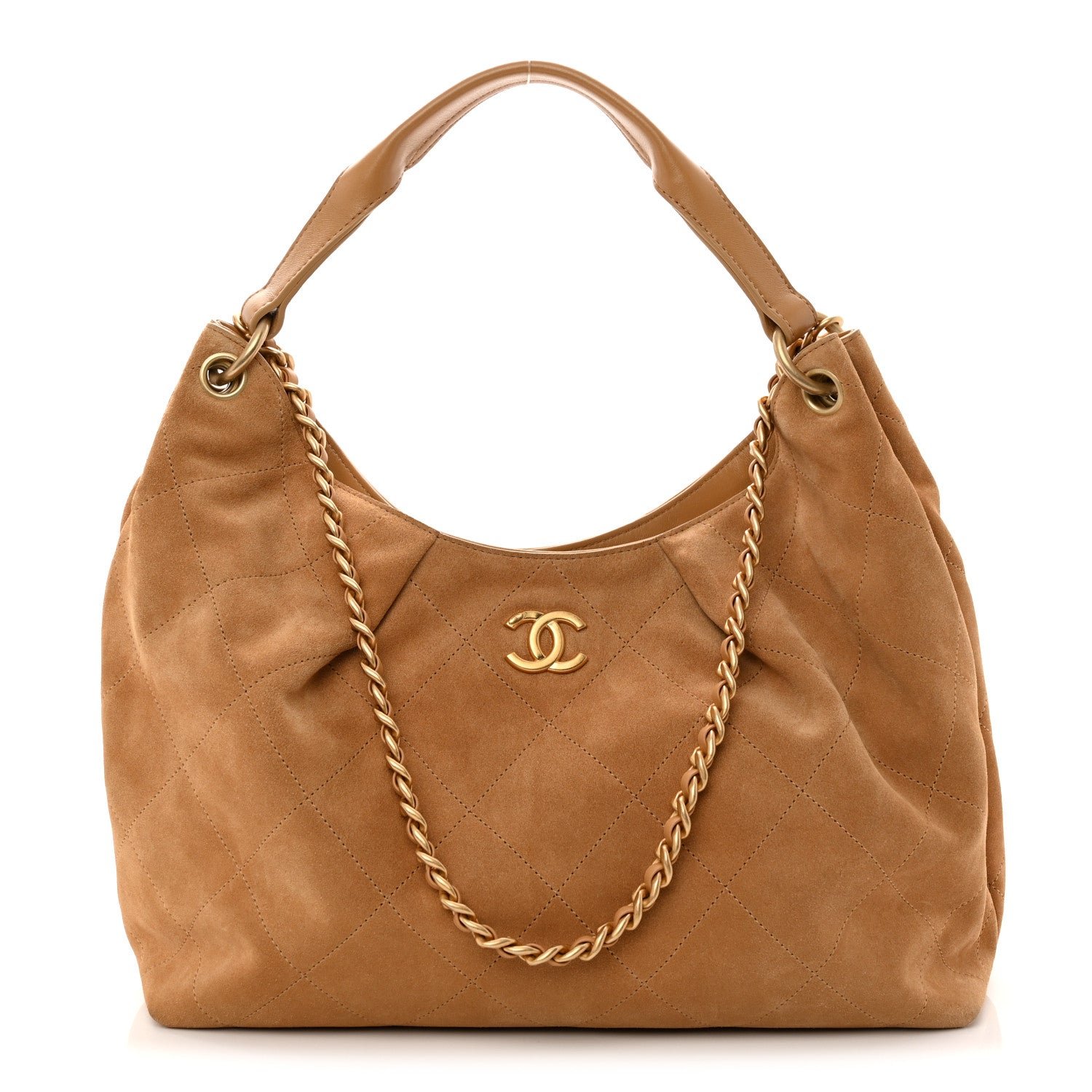 Chanel Suede Calfskin Lambskin Quilted Maxi Hobo Light Brown