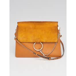 Chloe Chloe Yellow/Brown Leather/Suede Faye Medium Shoulder Bag