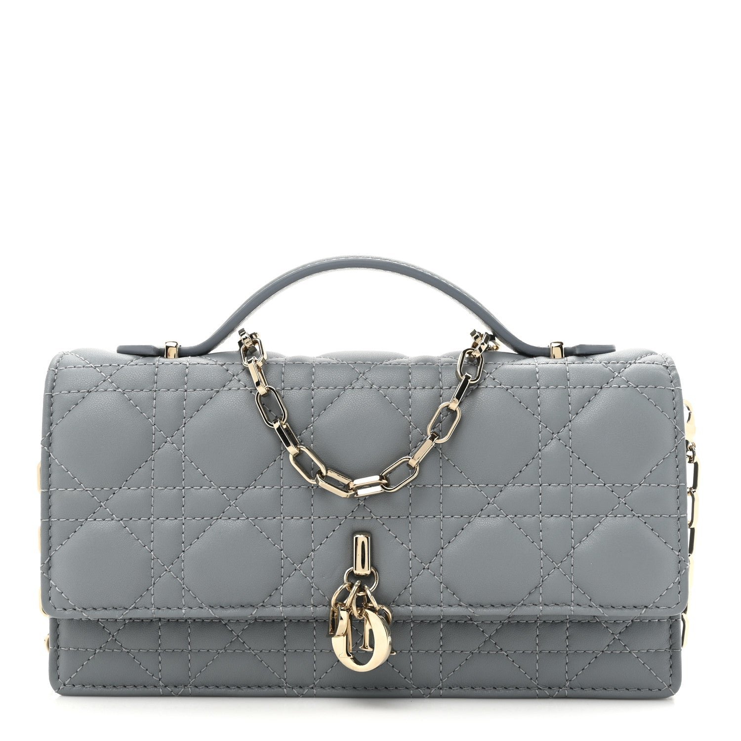 Dior Lambskin Cannage Mini My Dior Top Handle Clutch Cloud Blue