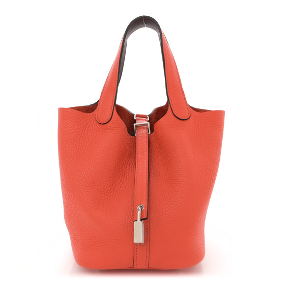 Hermes Taurillon Clemence Swift Eclat Picotin Lock 18 PM Orange Poppy Prune