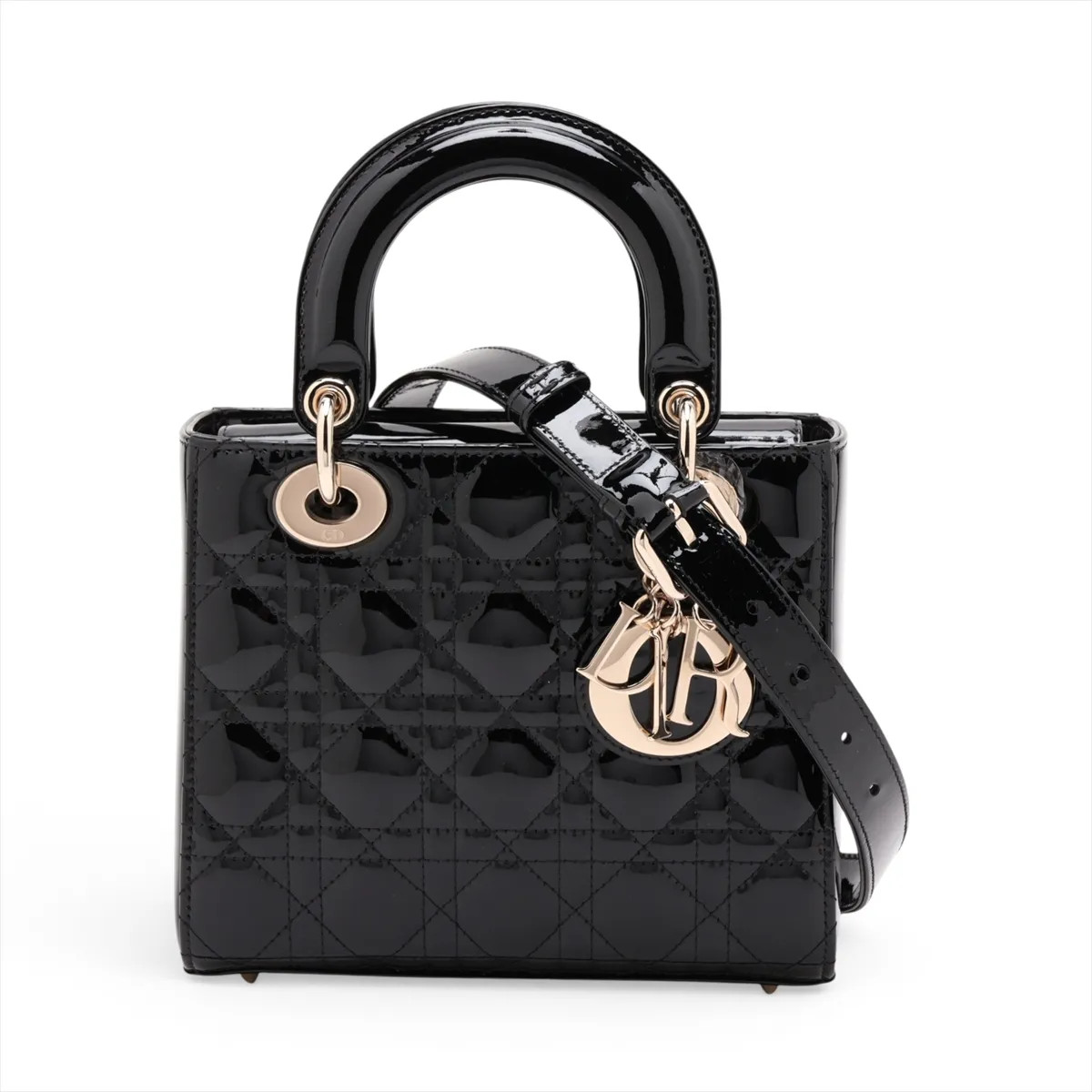 Christian Dior Cannage My Lady Dior Patent Leather 2 Way Handbag Black