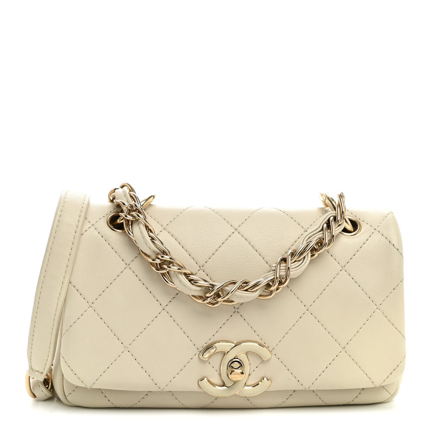Chanel Lambskin Quilted Medium Twist Chain Flap Light Beige