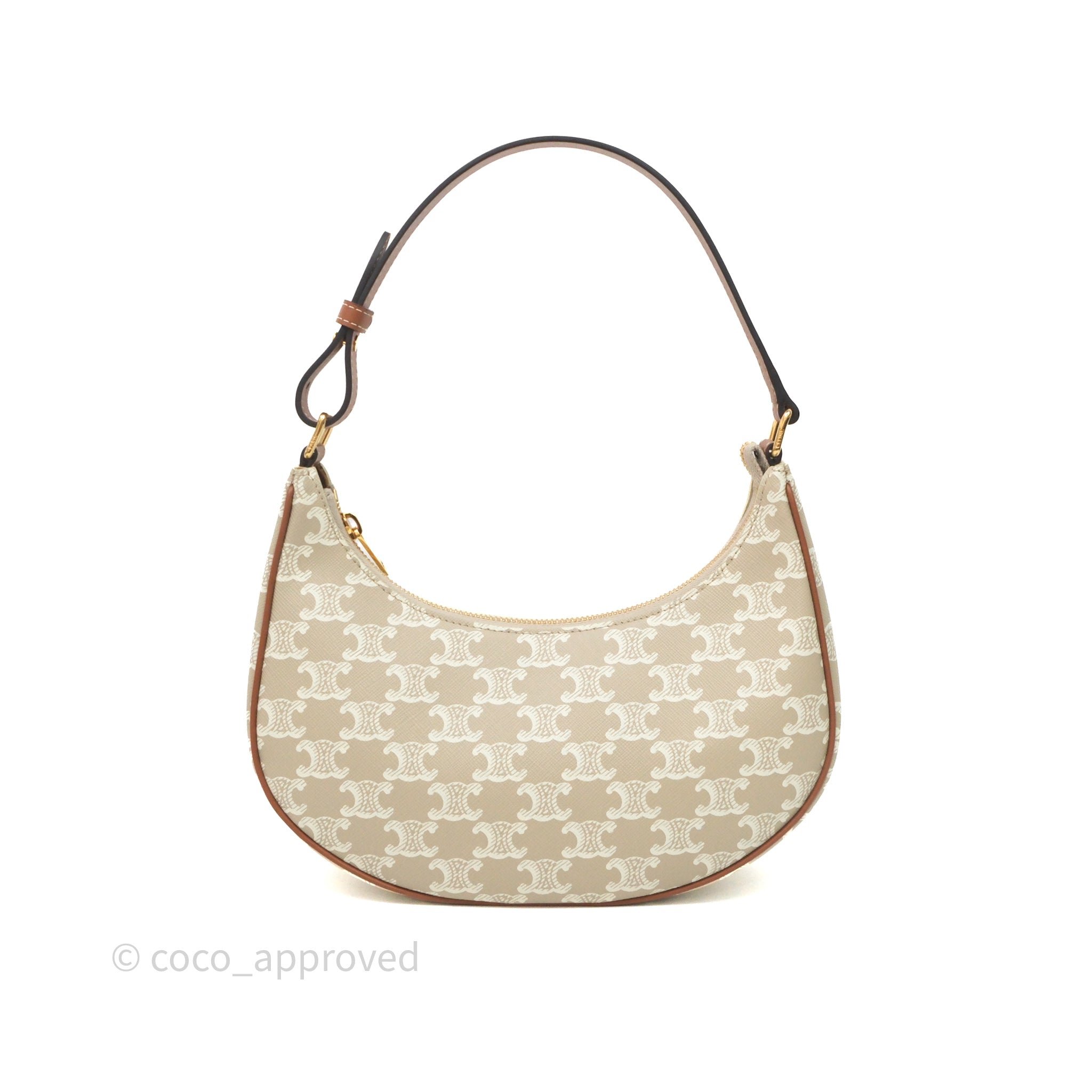 Celine Ava Bag In Triomphe Canvas Calfskin Grege/ Tan