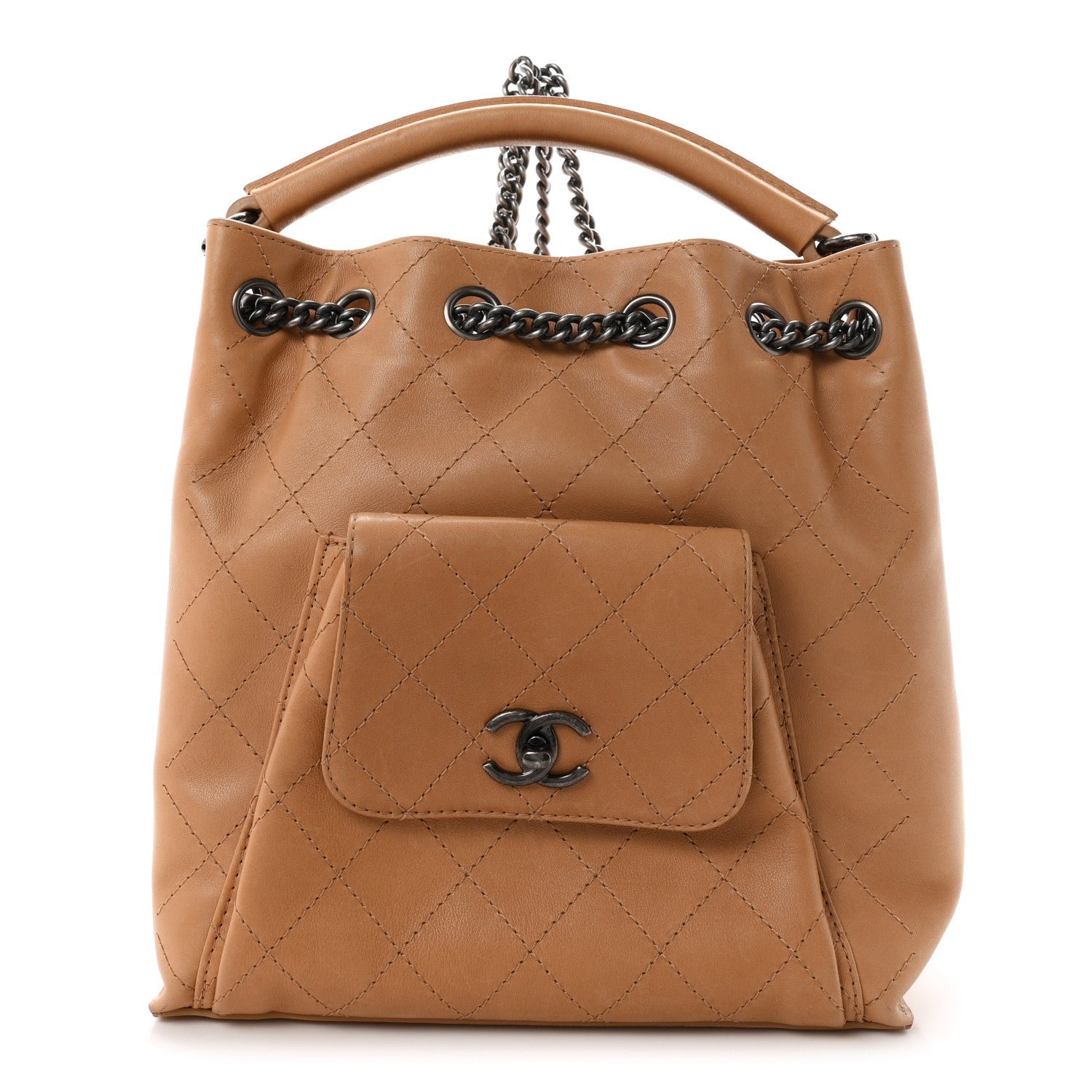 Chanel Calfskin Stitched Medium Urban Luxury Drawstring Backpack Beige