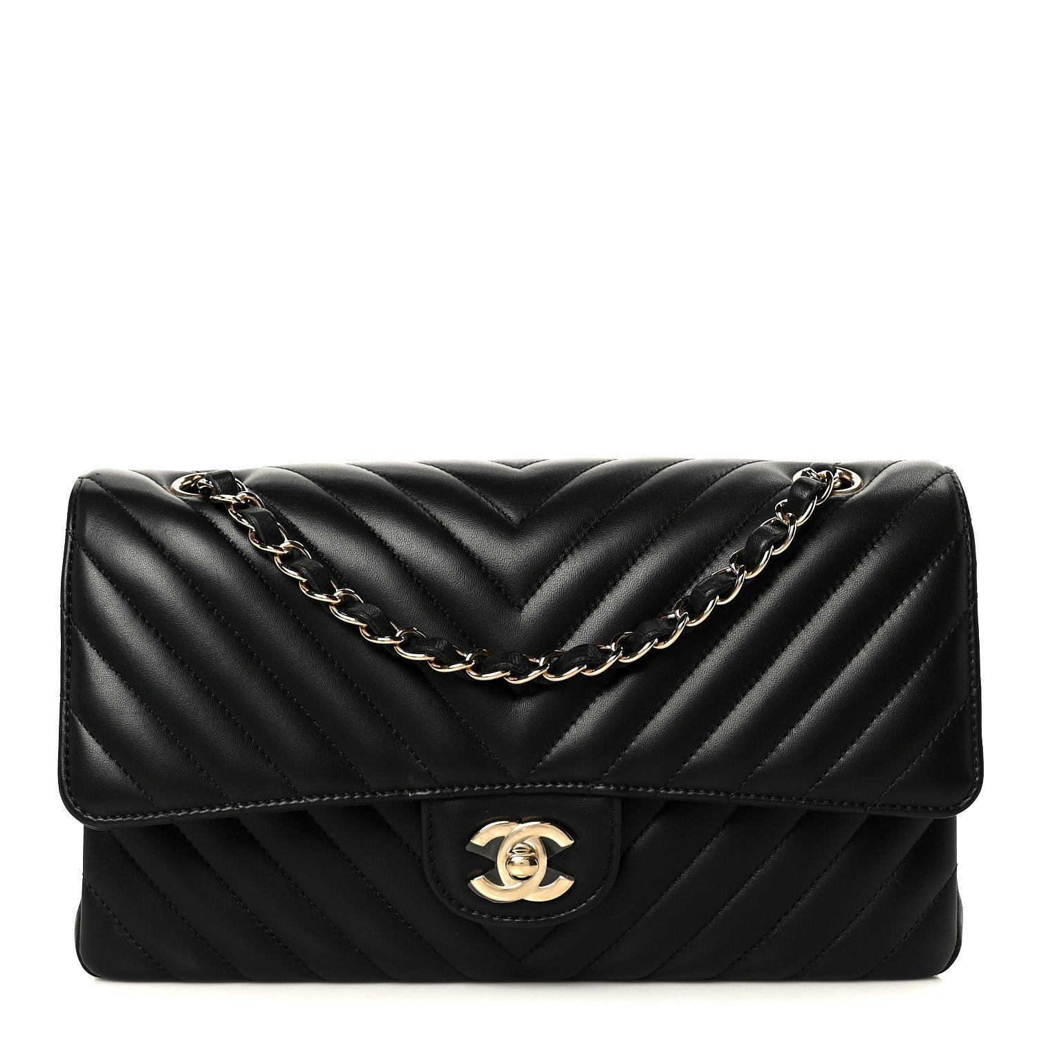Chanel Lambskin Chevron Quilted Medium Double Flap Black