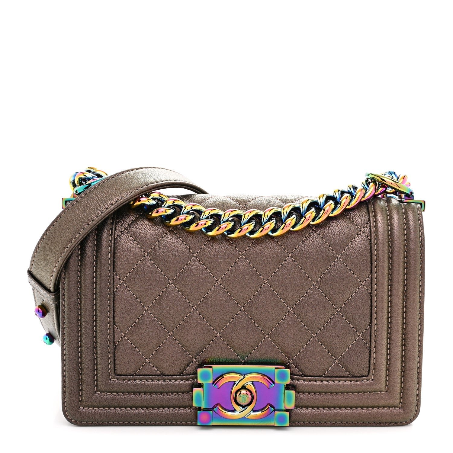 Chanel Iridescent Goatskin Quilted Small Boy Flap Dark Gold