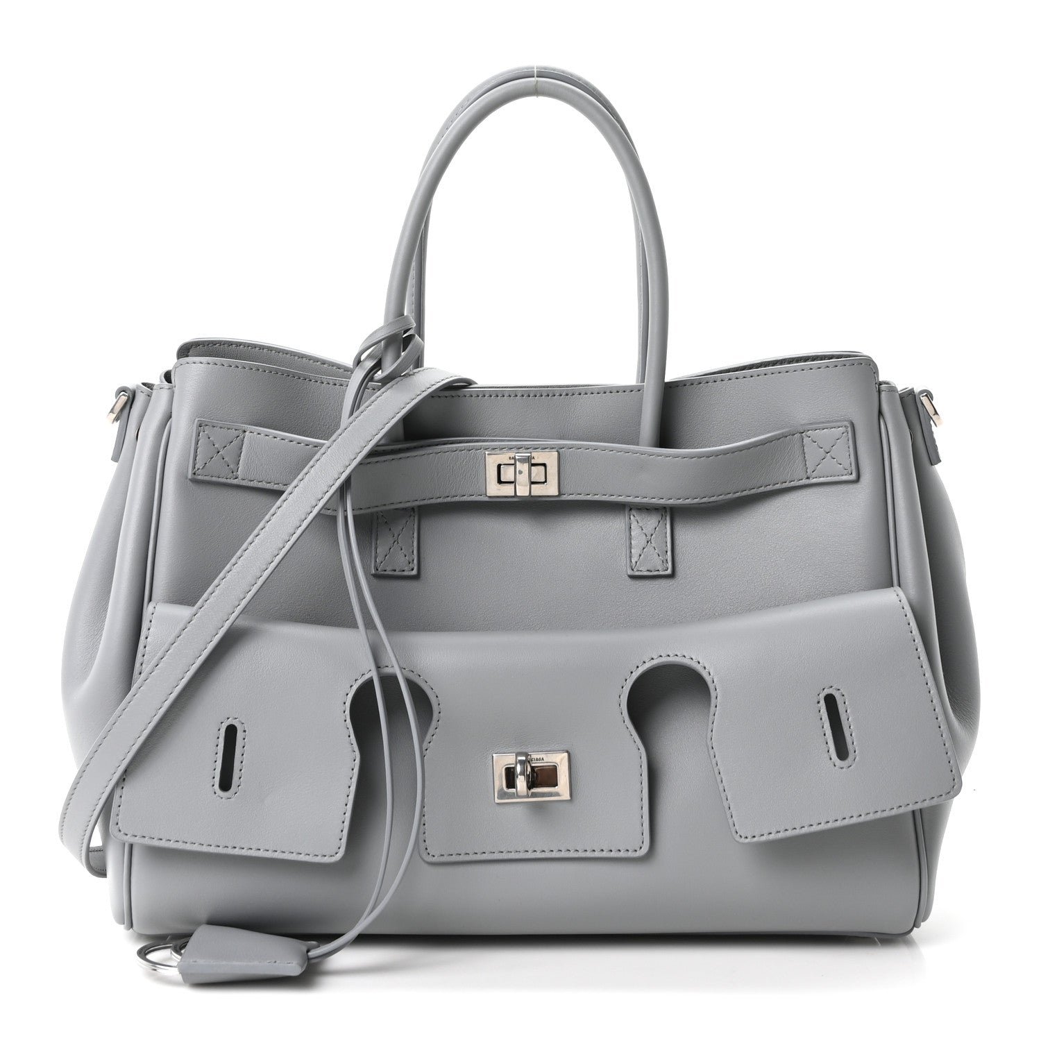 Balenciaga Smooth Calfskin Small Bel Air Carry All Bag Cloud Grey