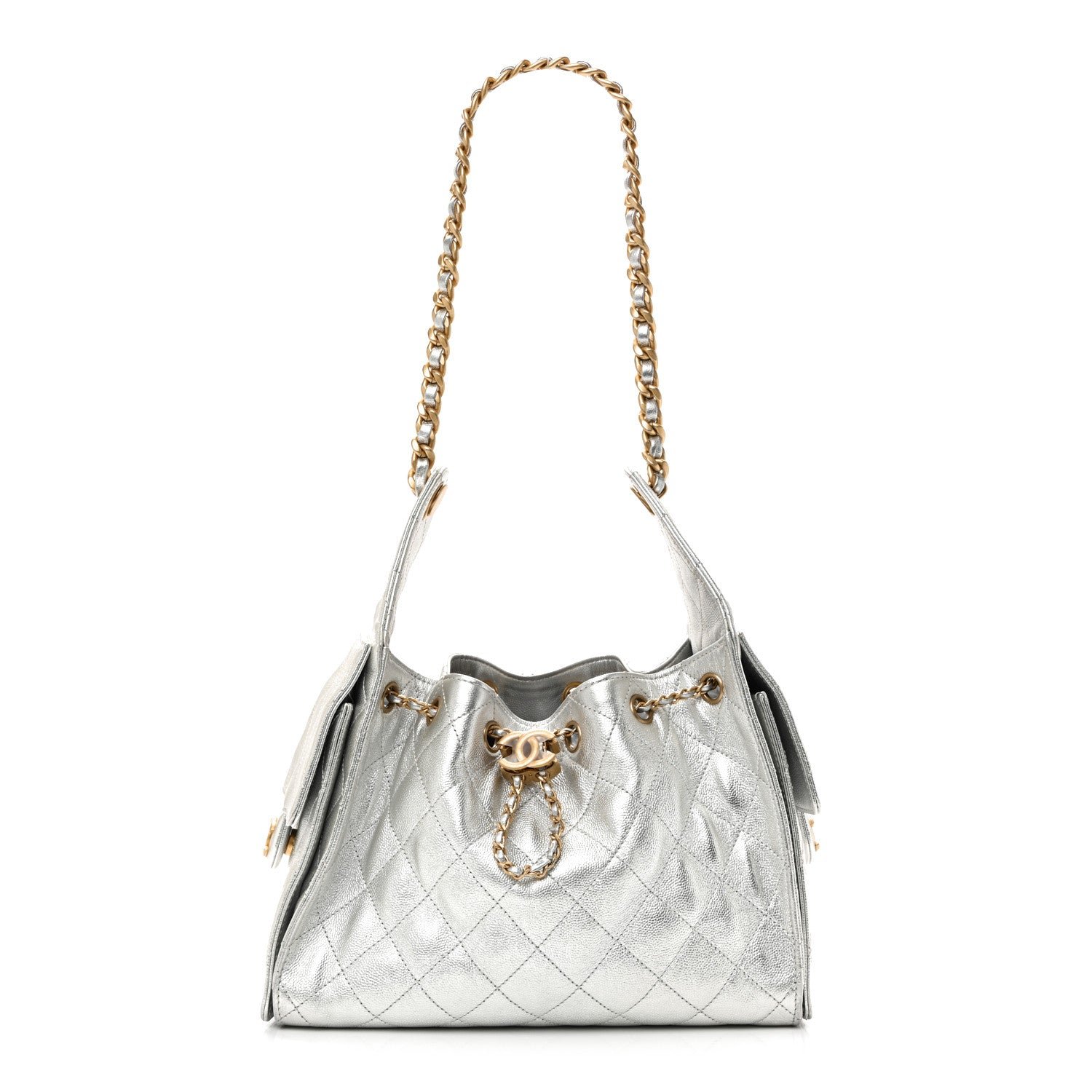 Chanel Metallic Caviar Quilted Small Chanel 25 Handbag Silver