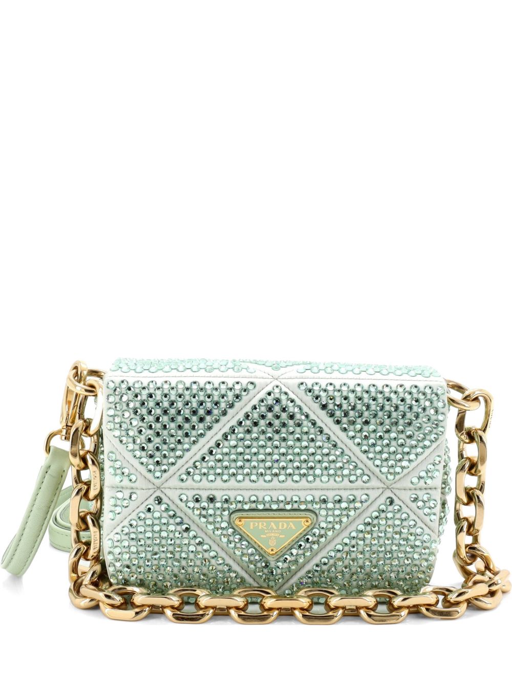 Triangle Chain Flap Bag Crystal Embellished Quilted Satin shoulder bag