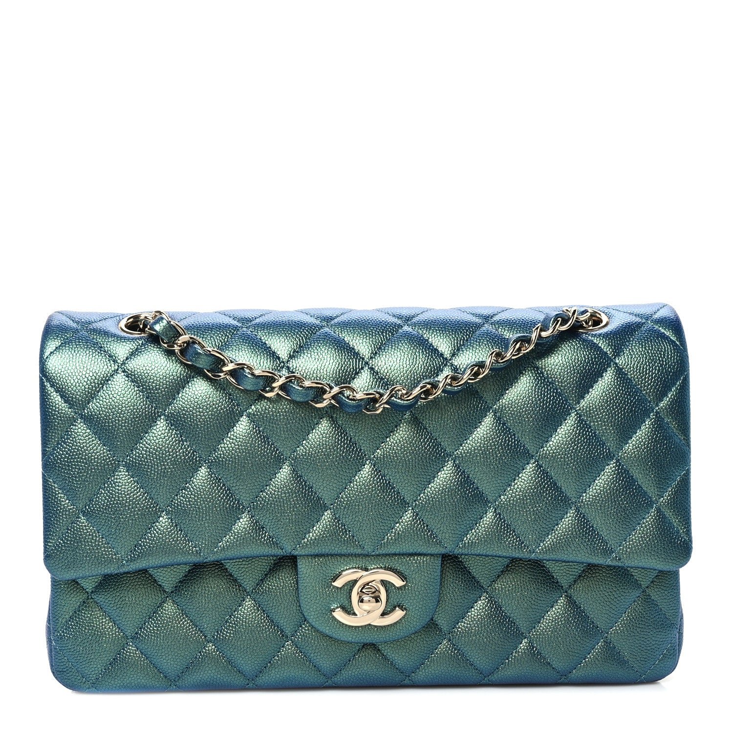Chanel Iridescent Caviar Quilted Medium Double Flap Green