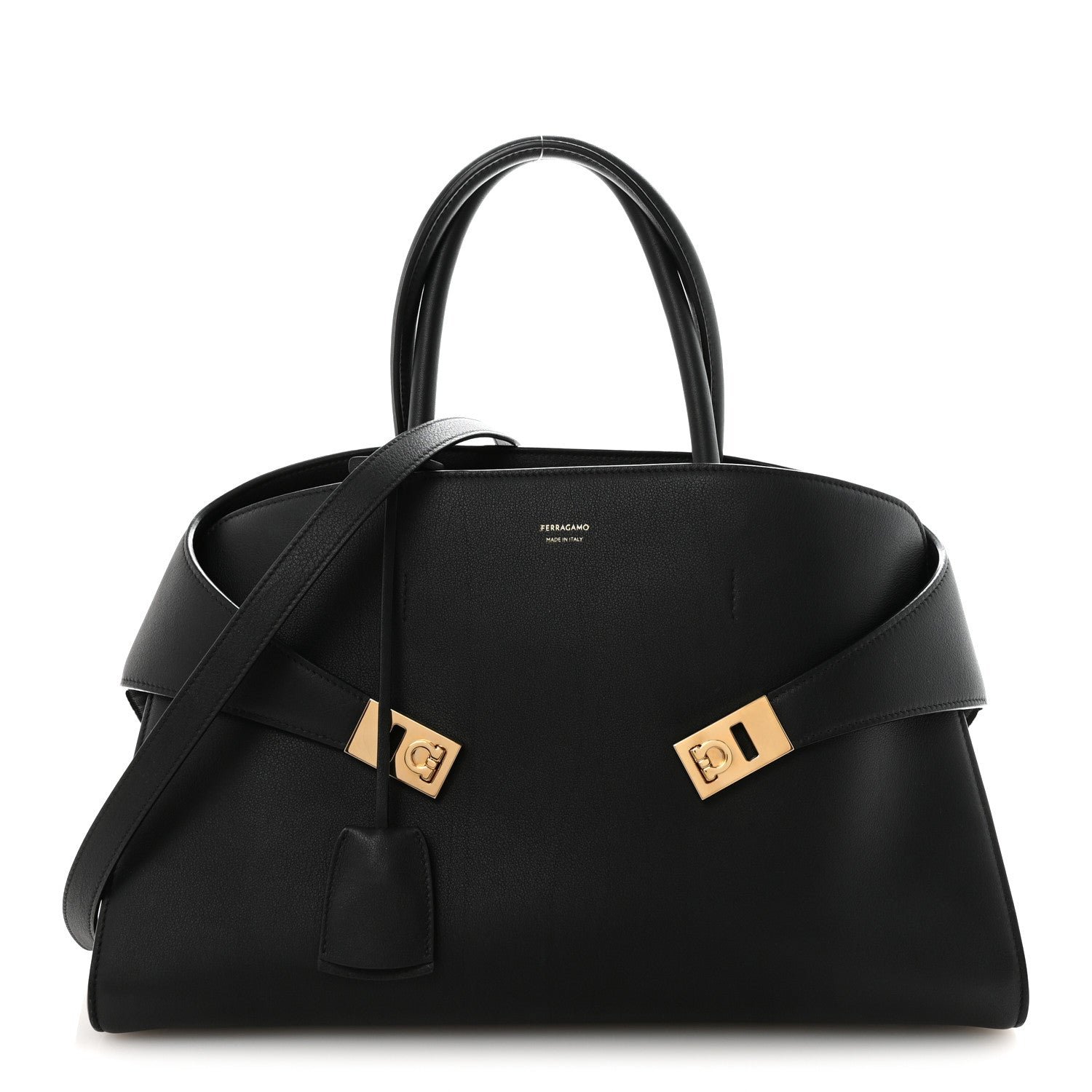 Salvatore Ferragamo Calfskin Medium Hug Bag Black