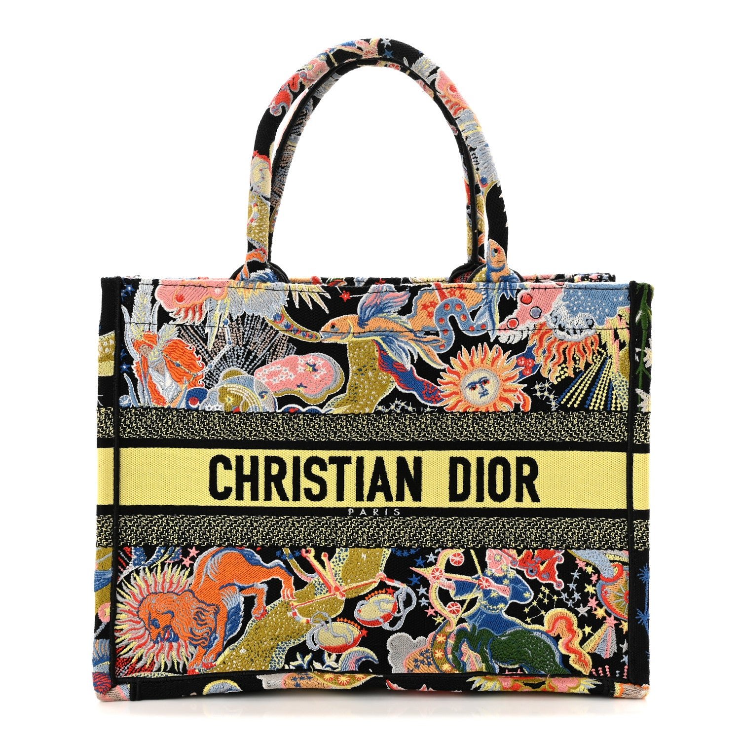 Christian Dior Canvas Zodiac Fantastico Embroidered Medium Book Tote Black Multicolor