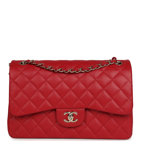 Chanel Jumbo Classic Double Flap Bag Red Shiny Caviar Gold Hardware
