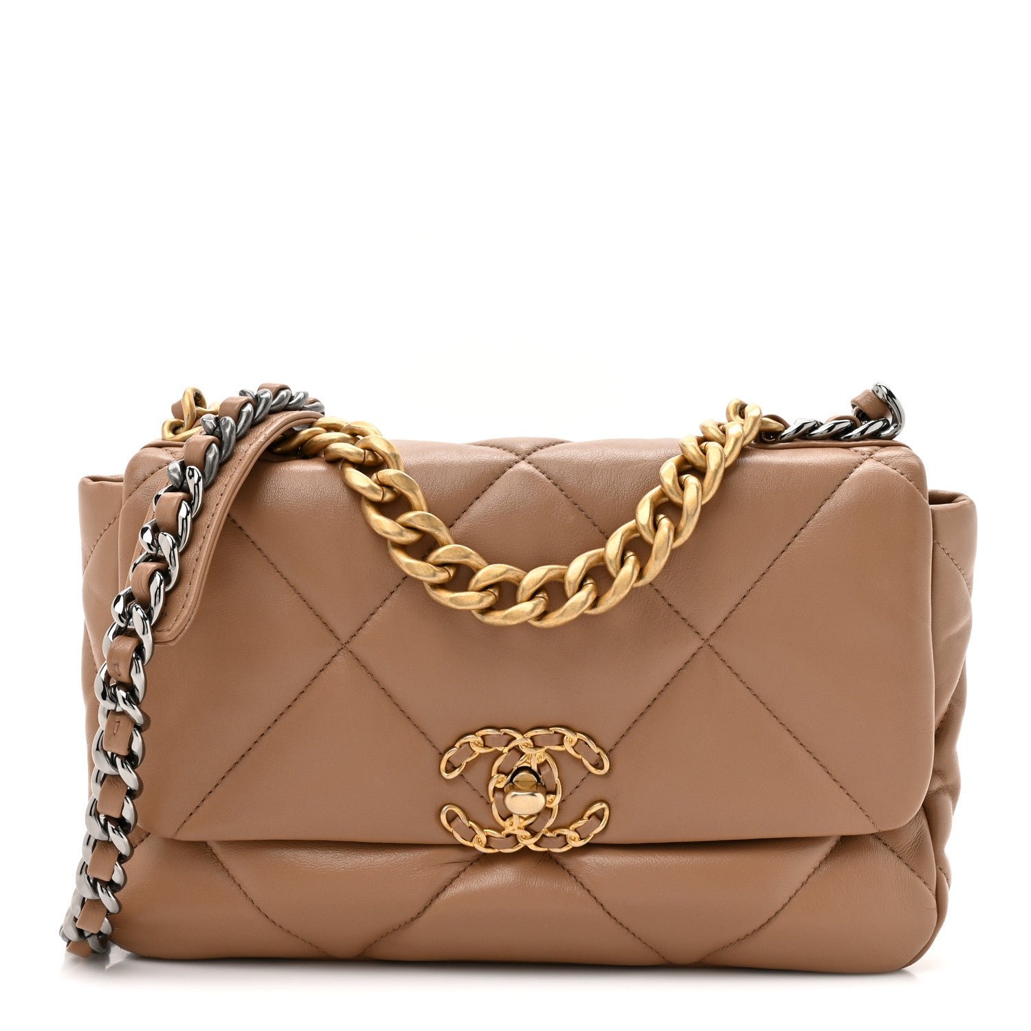 Chanel Lambskin Quilted Medium Chanel 19 Flap Beige