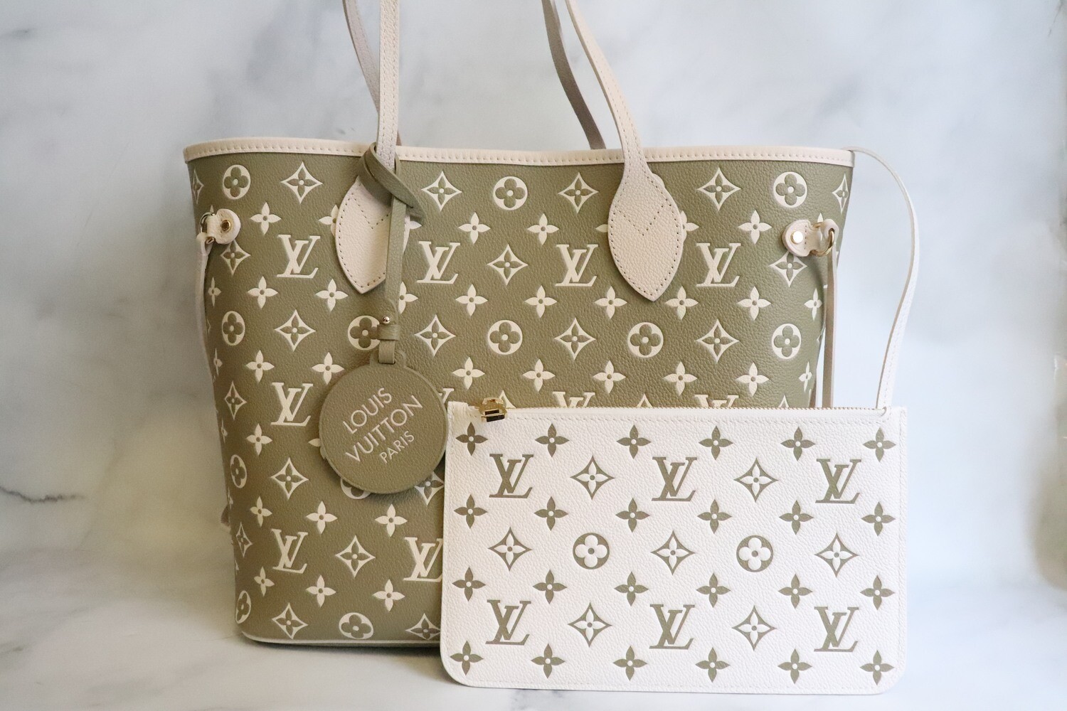 Louis Vuitton Louis Vuitton Neverfull MM with Pouch, Empreinte Leather Khaki and Beige, New in Dustbag