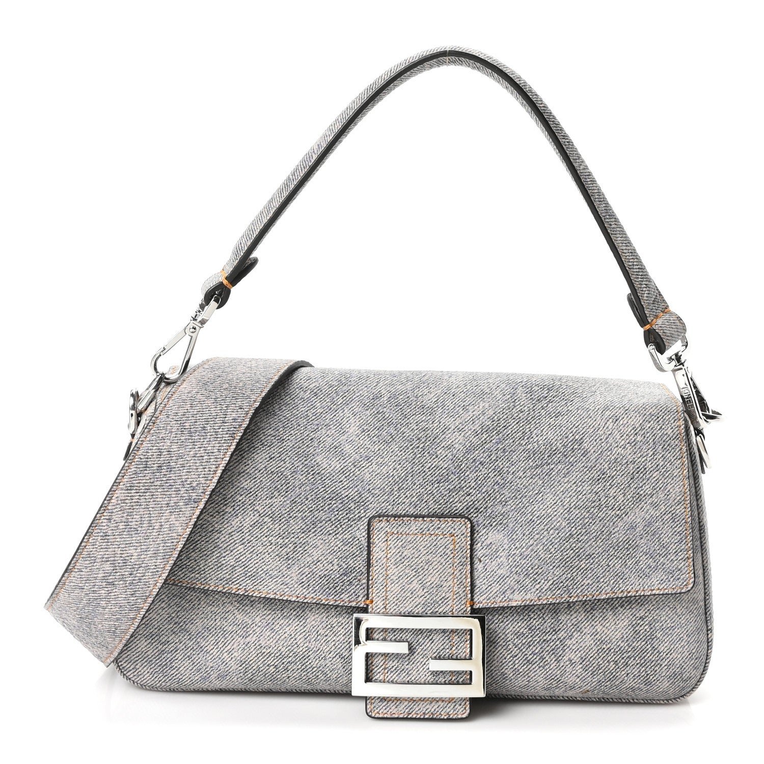 Fendi Cuoio Romano Denim Effect Baguette Grey