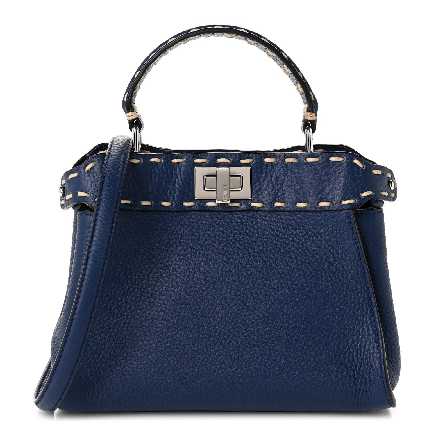Fendi Fendi Vitello Granato Camoscio Selleria Macro Stitchings Mini Peekaboo Iconic Satchel Blue Cyan