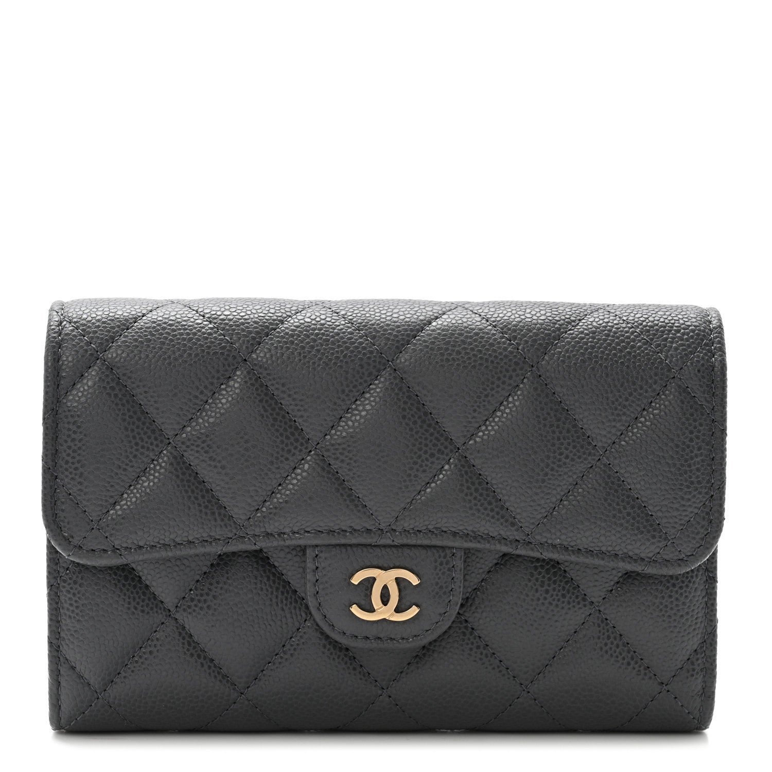 Chanel Caviar Quilted Medium Flap Wallet Grey