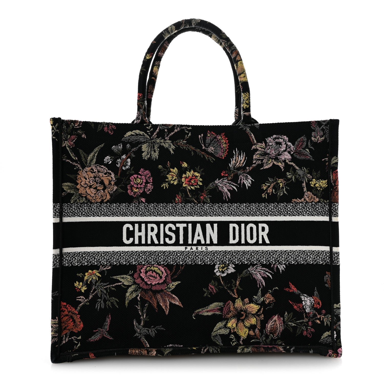 Christian Dior Canvas Jardin Botanique Embroidered Large Book Tote Black Multicolor