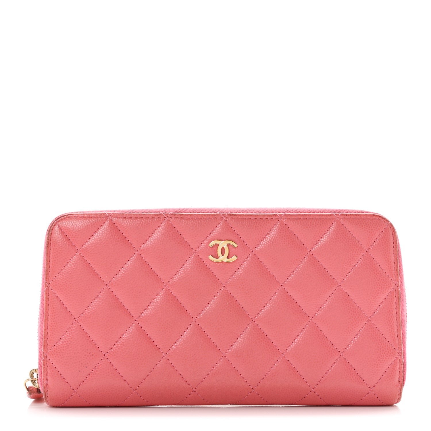 Chanel Caviar Quilted Large Gusset Zip Around Wallet Pink