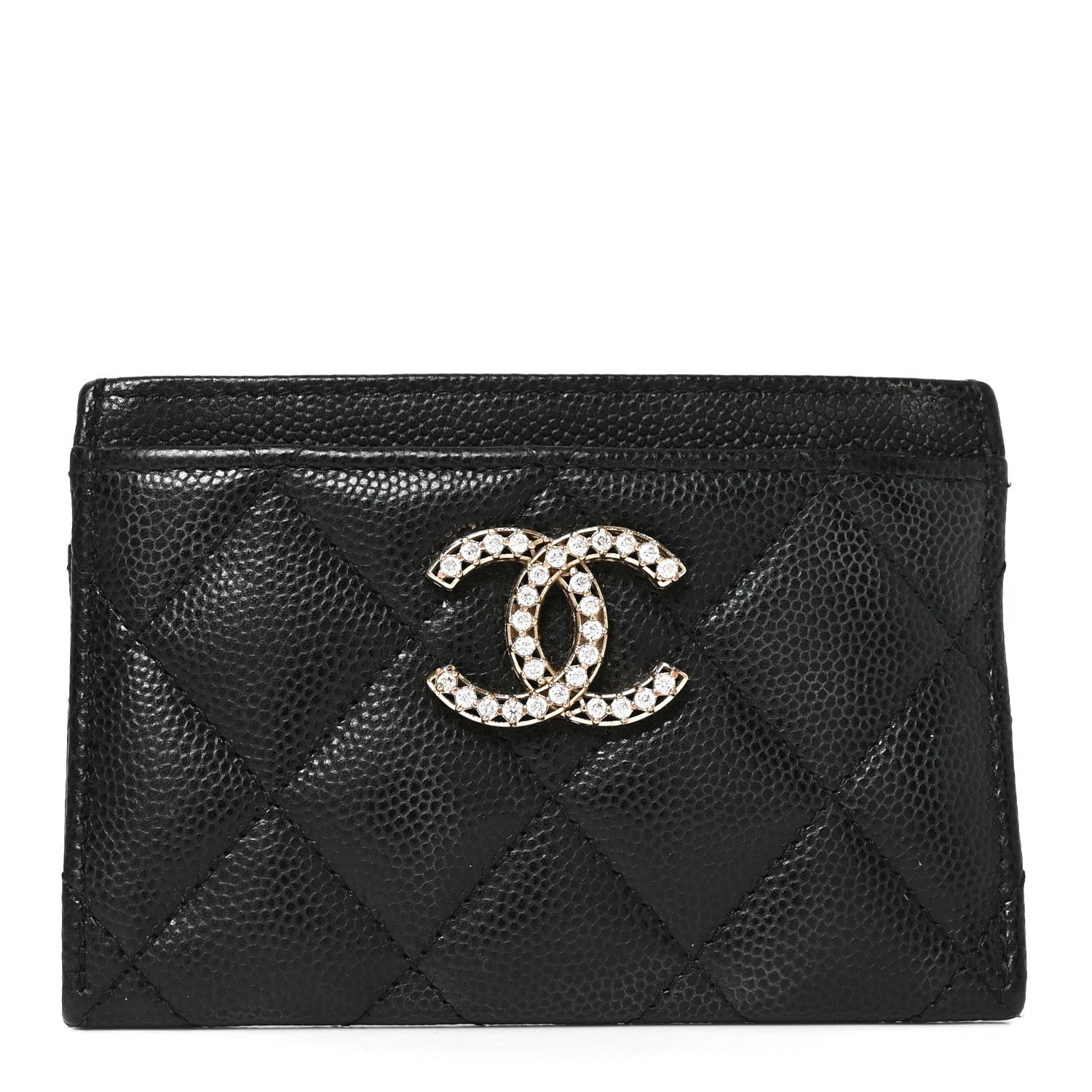 Chanel Caviar Quilted Crystal Card Holder Black