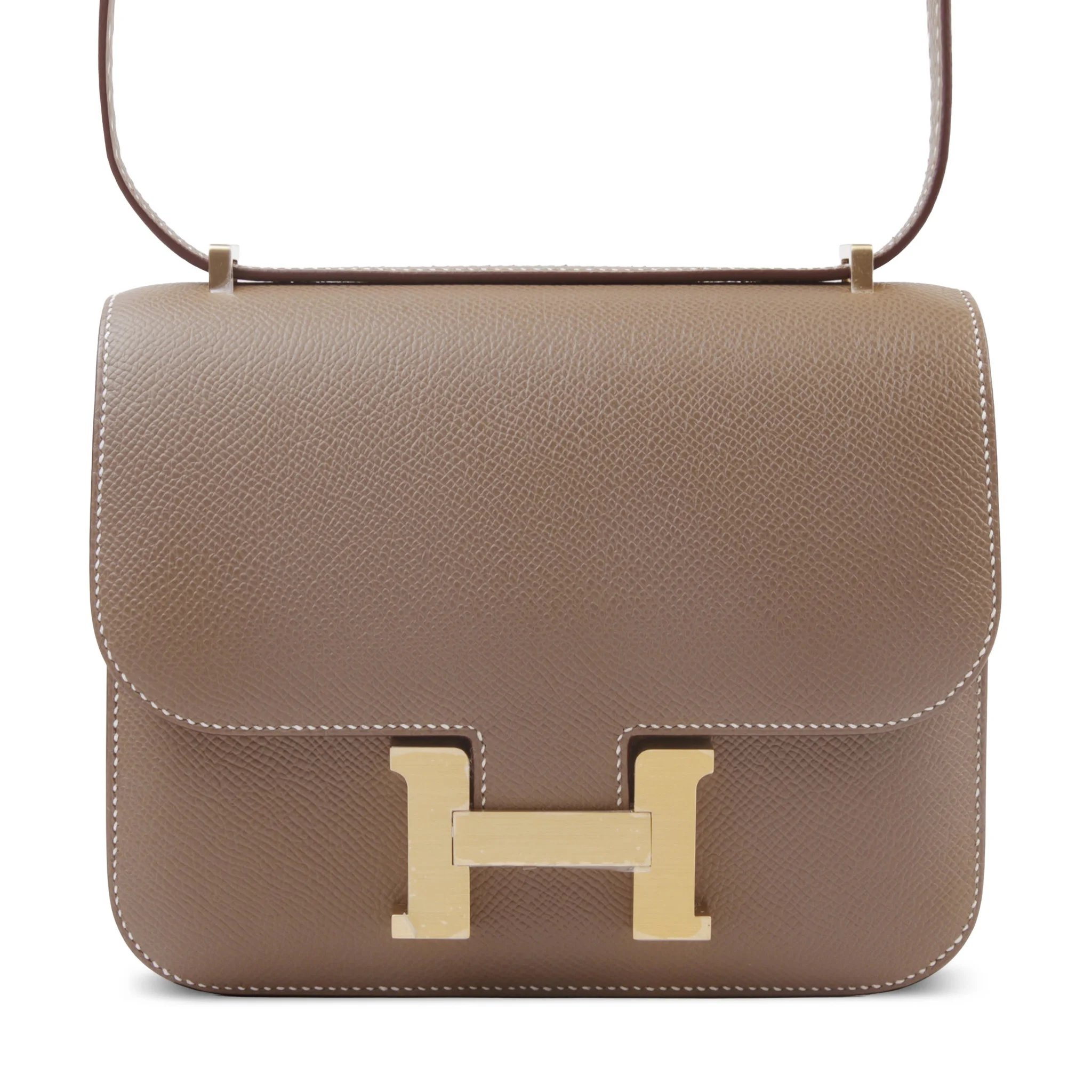 Unused ( Rank NS ) HERMÈS Constance Mini Etoupe (18) Epsom Brushed Gold hardware K (2025)