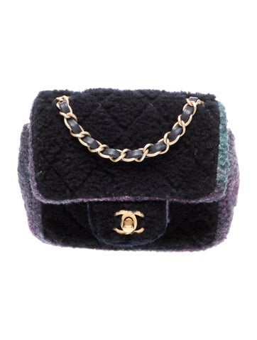 Shearling Tweed Mini Square Flap Bag
