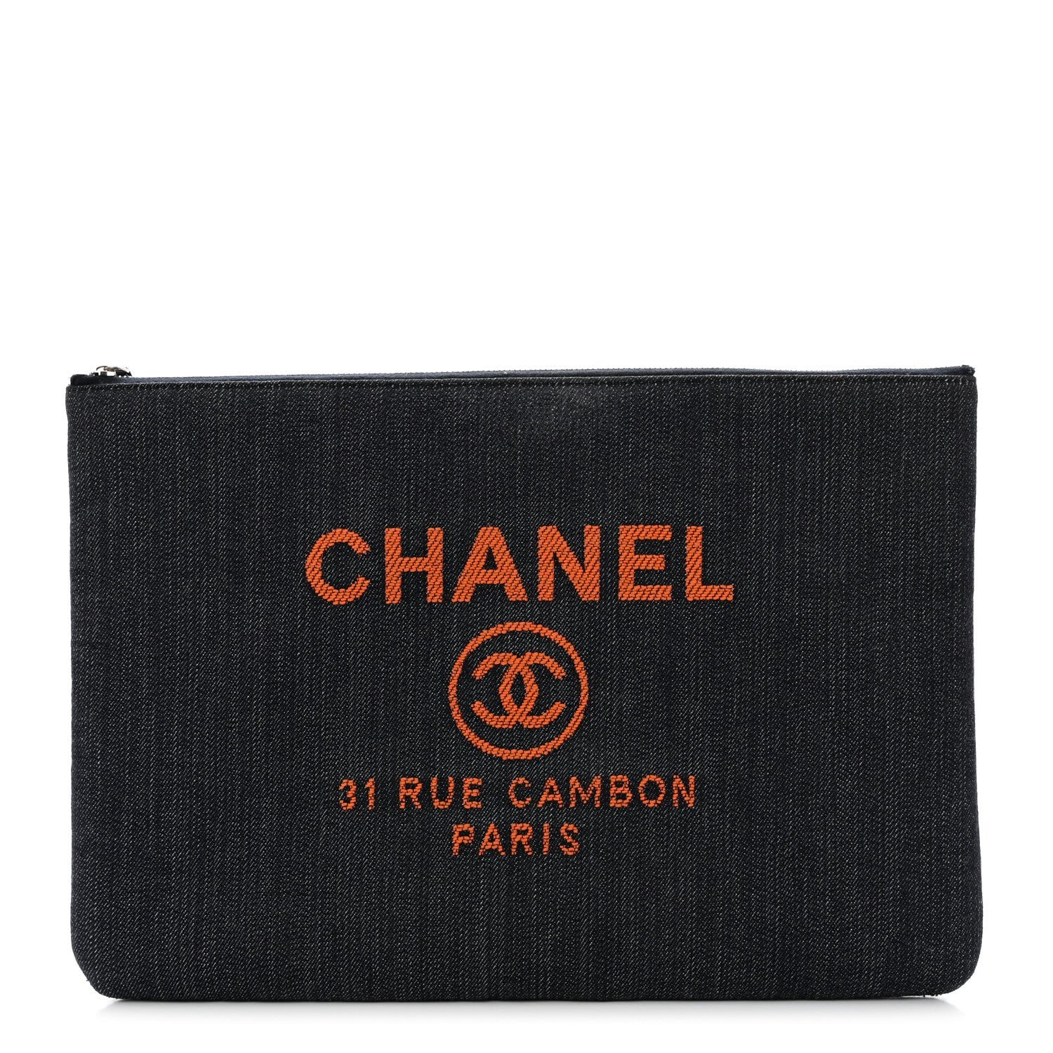 Chanel Denim Large Deauville Pouch Clutch Blue Orange