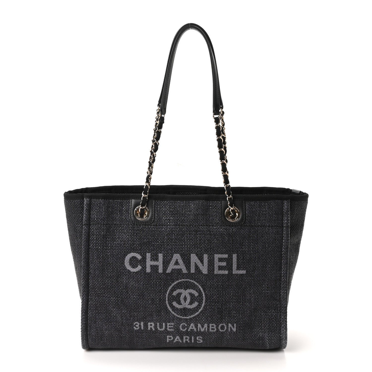 Chanel Woven Straw Raffia Small Deauville Tote Black
