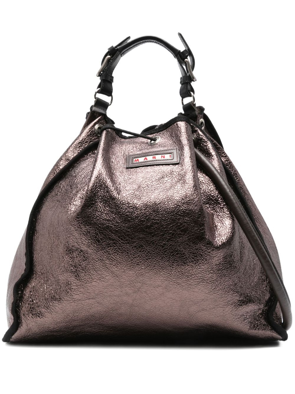 metallic leather drawstring bag