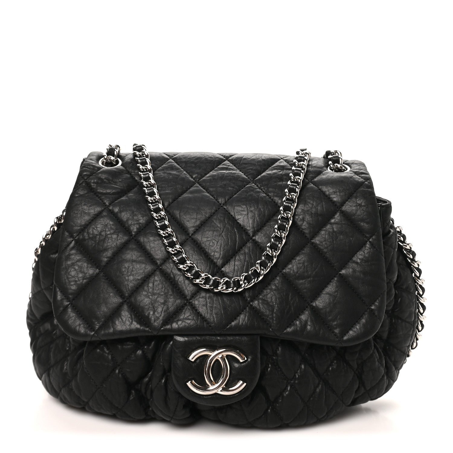 Chanel Washed Lambskin Quilted Large Chain Around Messenger Black