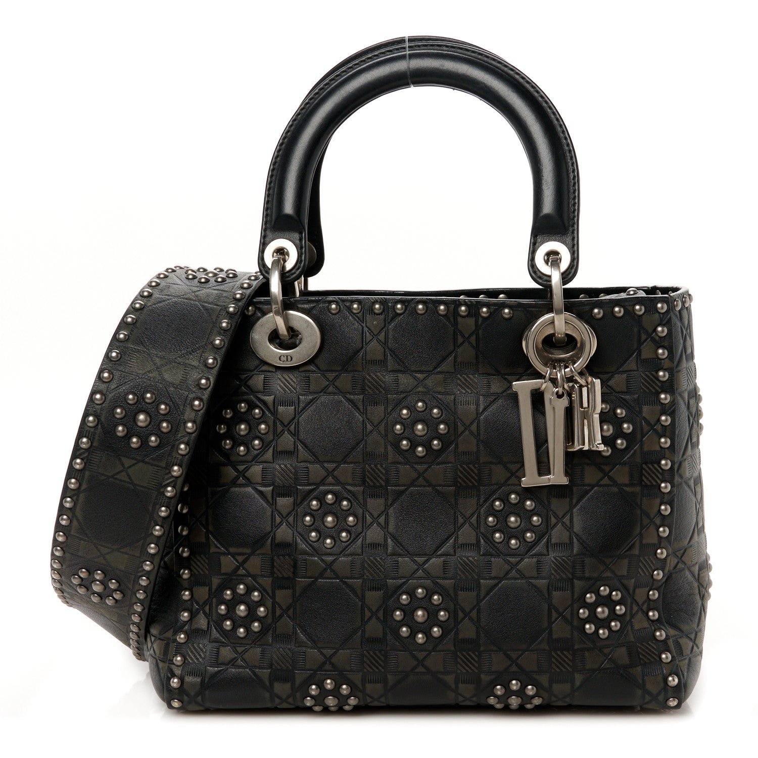 Dior Calfskin Studded Flower Medium Lady Dior Black