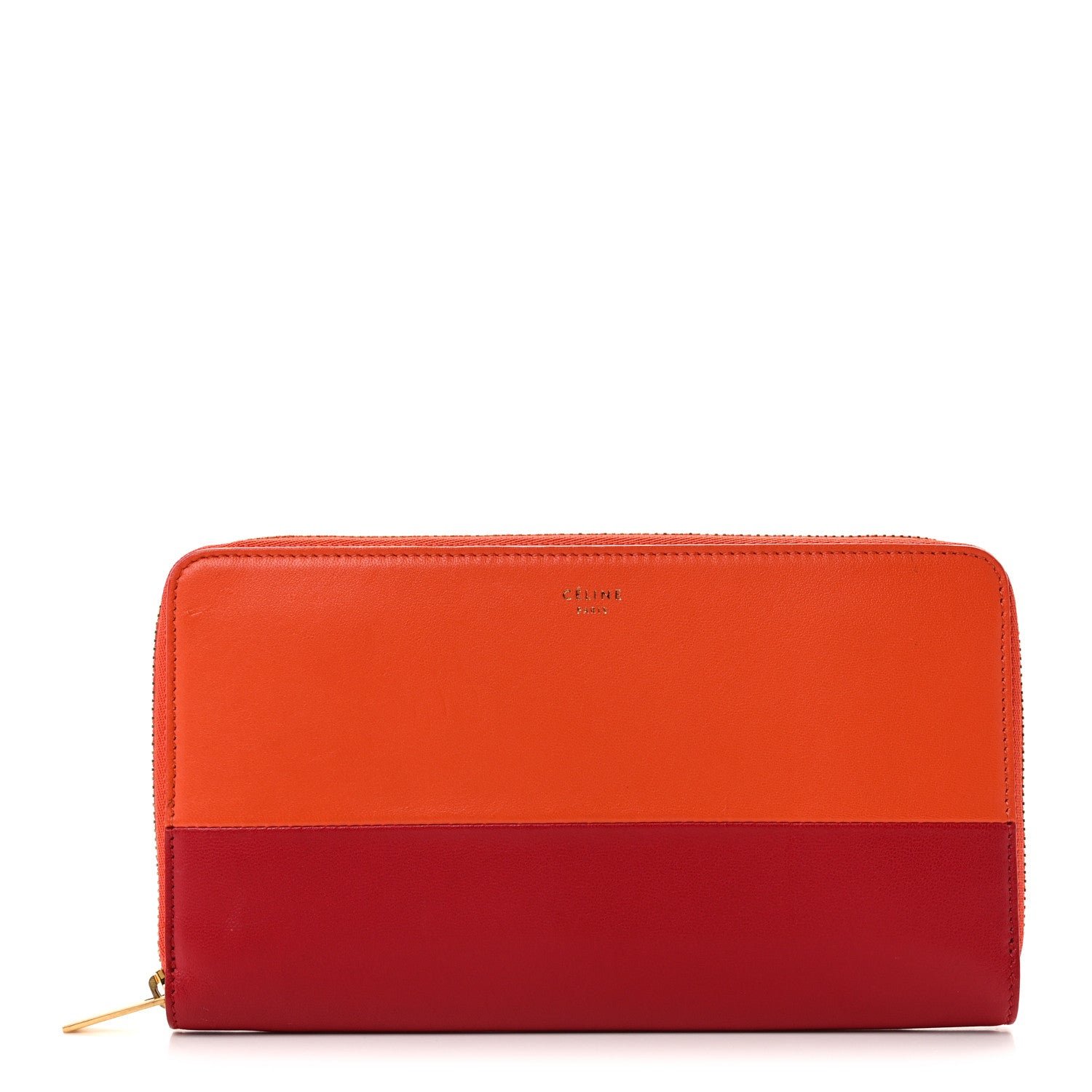Celine Lambskin Large Zip Around Multifunction Wallet Red Orange
