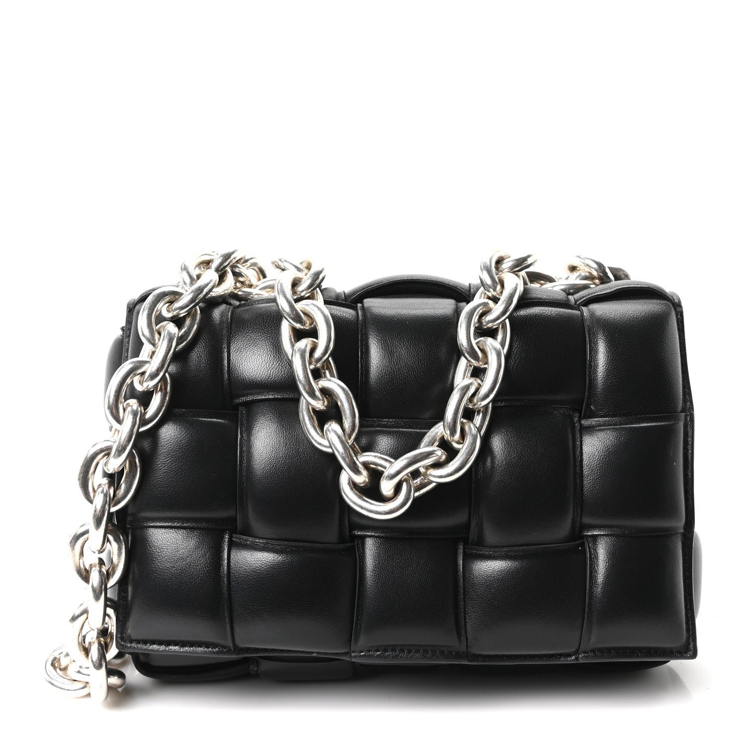 Bottega Veneta Lambskin Maxi Intreccio Padded Chain Cassette Crossbody Bag Black