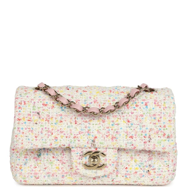 Chanel Chanel Mini Rectangular Flap Bag White and Multicolor Tweed Light Gold Hardware