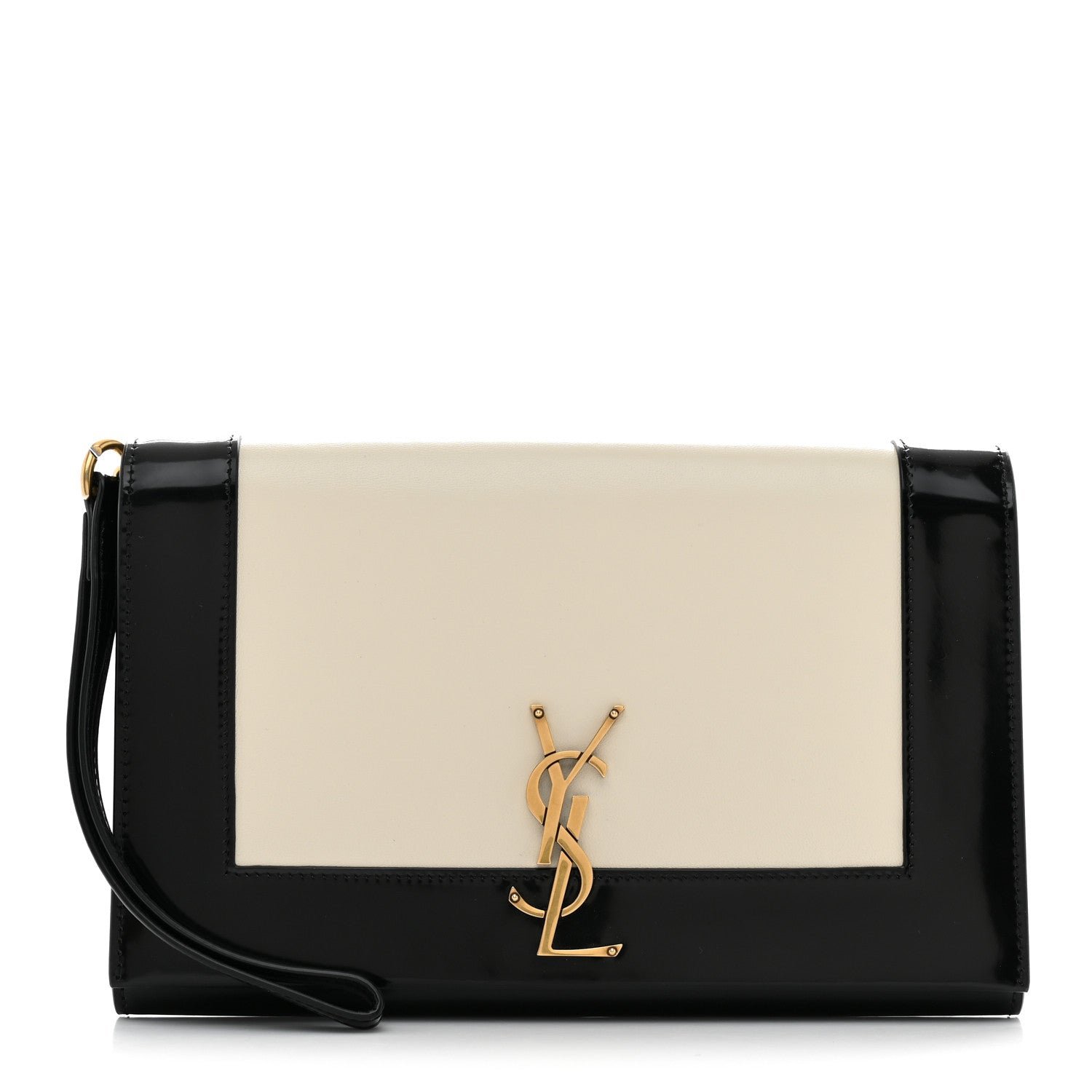 Saint Laurent Nappa Patent Calfskin Two-Toned Monogram Pouch Alabastro Black