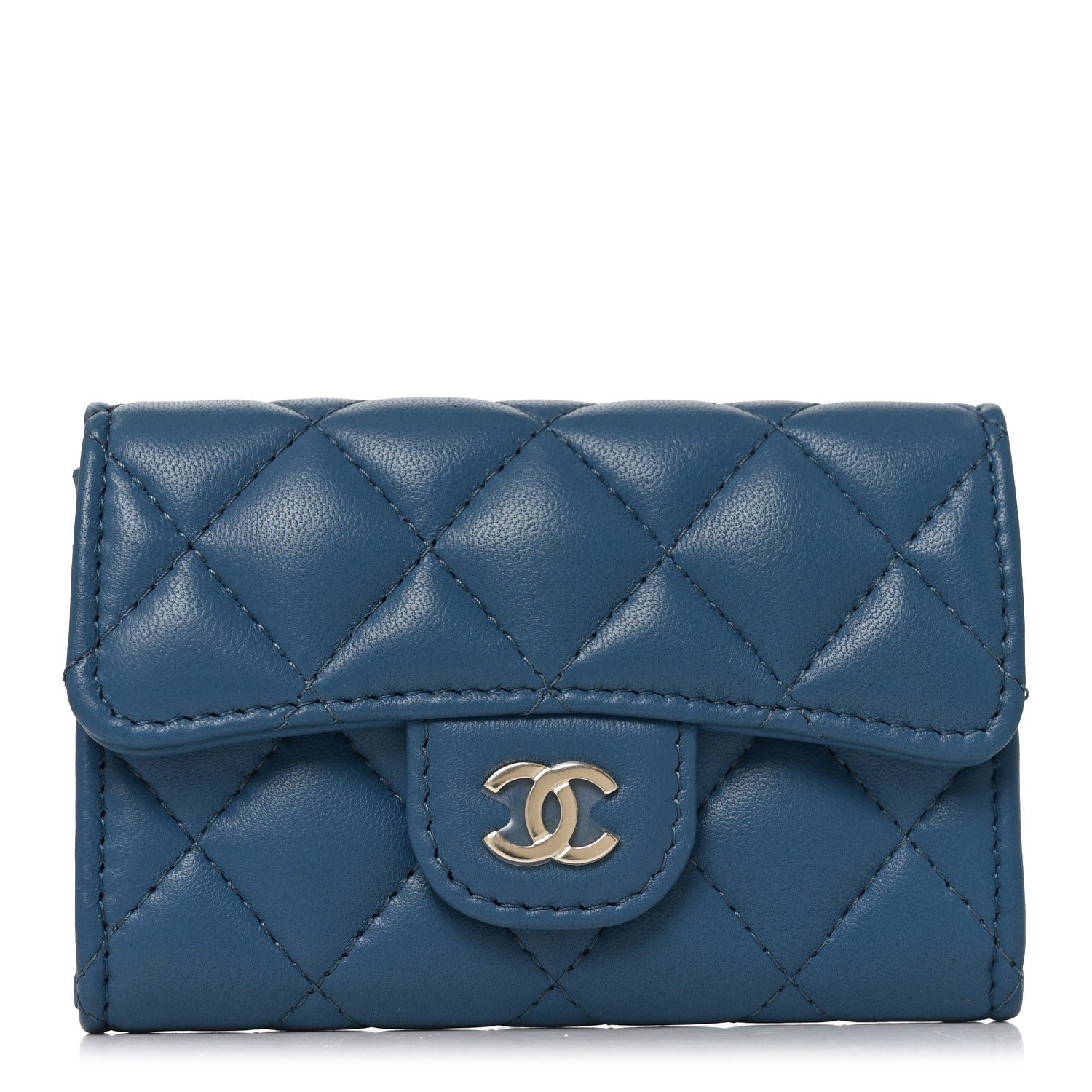 Chanel Lambskin Quilted Flap Card Holder Wallet Dark Blue