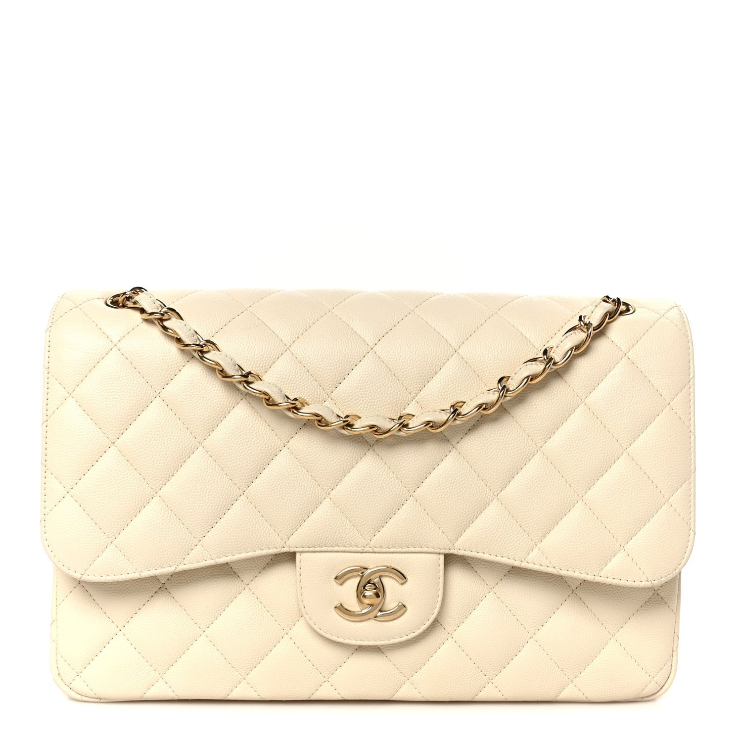 Chanel Caviar Quilted Jumbo Double Flap White