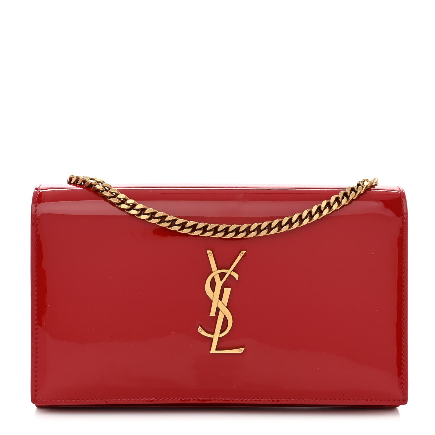 Saint Laurent Patent Calfskin Monogram Kate Wallet On Chain Rouge Eros