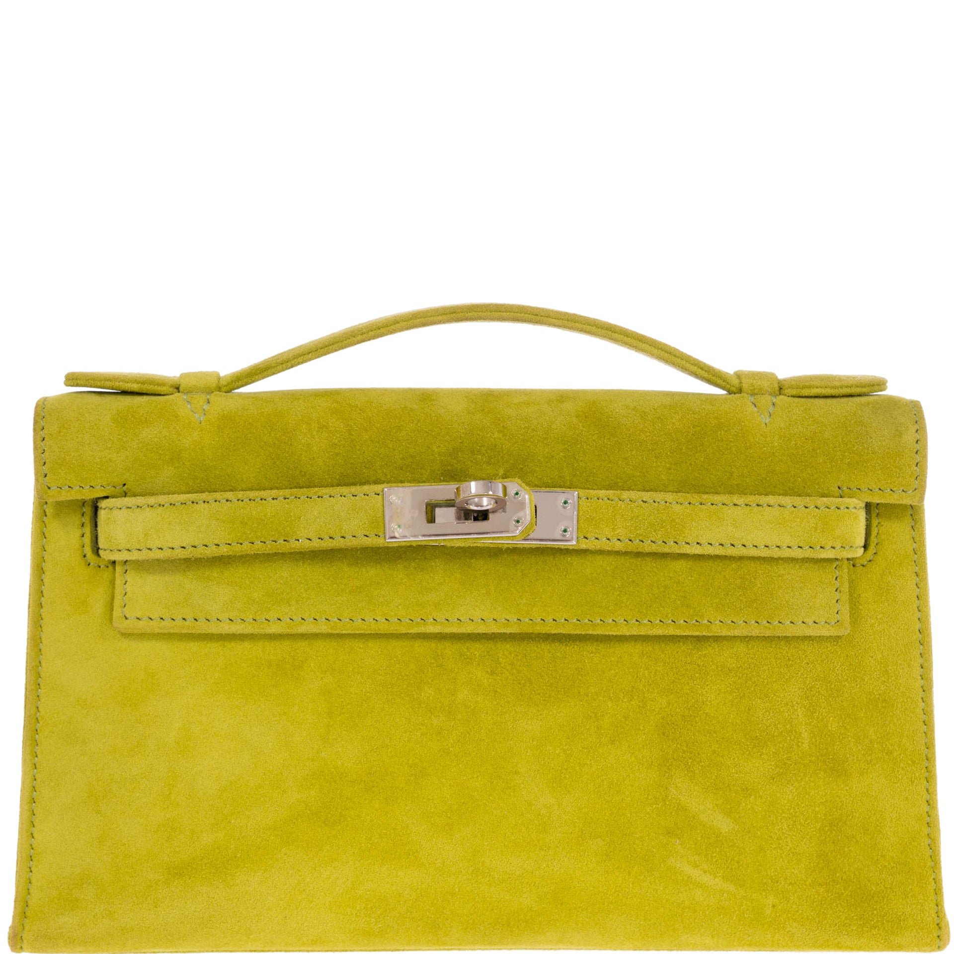 Hermes Hermès Kelly Pochette Vert Anis Veau Doblis Suede Palladium Hardware