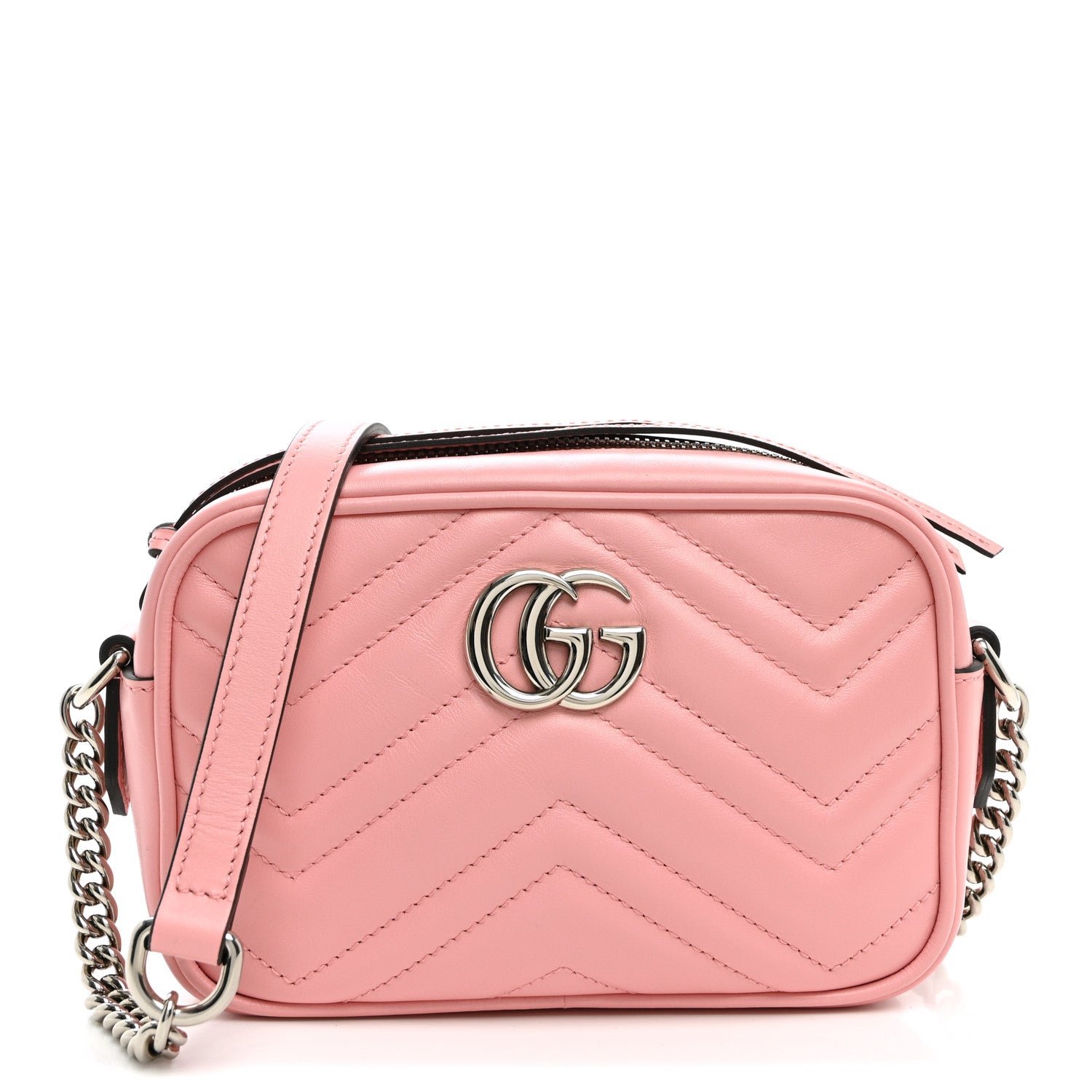 Gucci Calfskin Matelasse Mini GG Marmont Chain Shoulder Bag Wild Rose